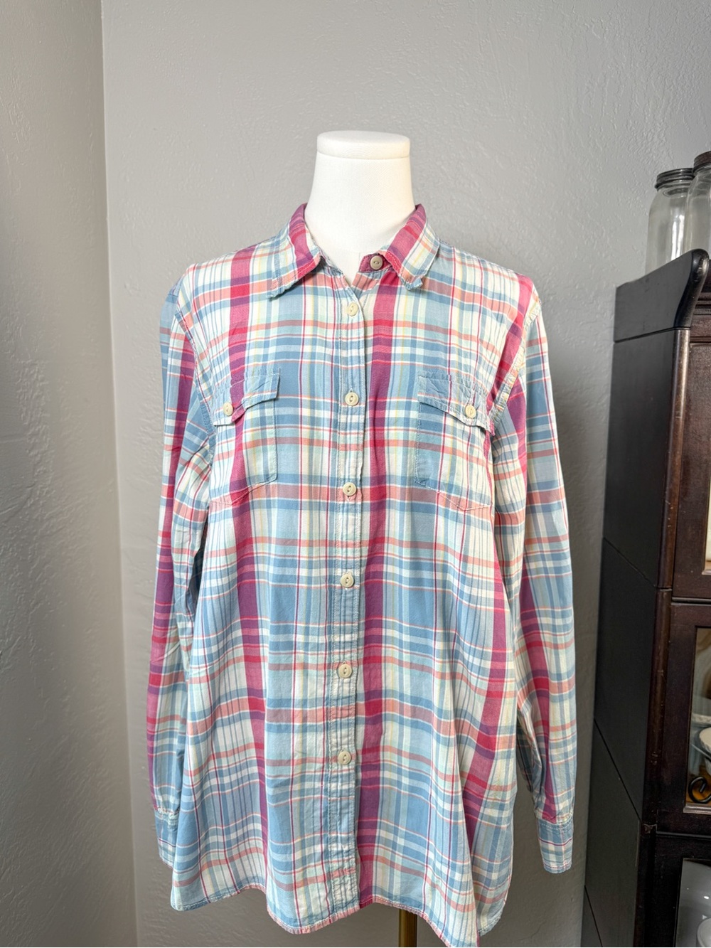 Denim & Supply Ralph Lauren Plaid Button Front Shirt Pink Blue Size XL